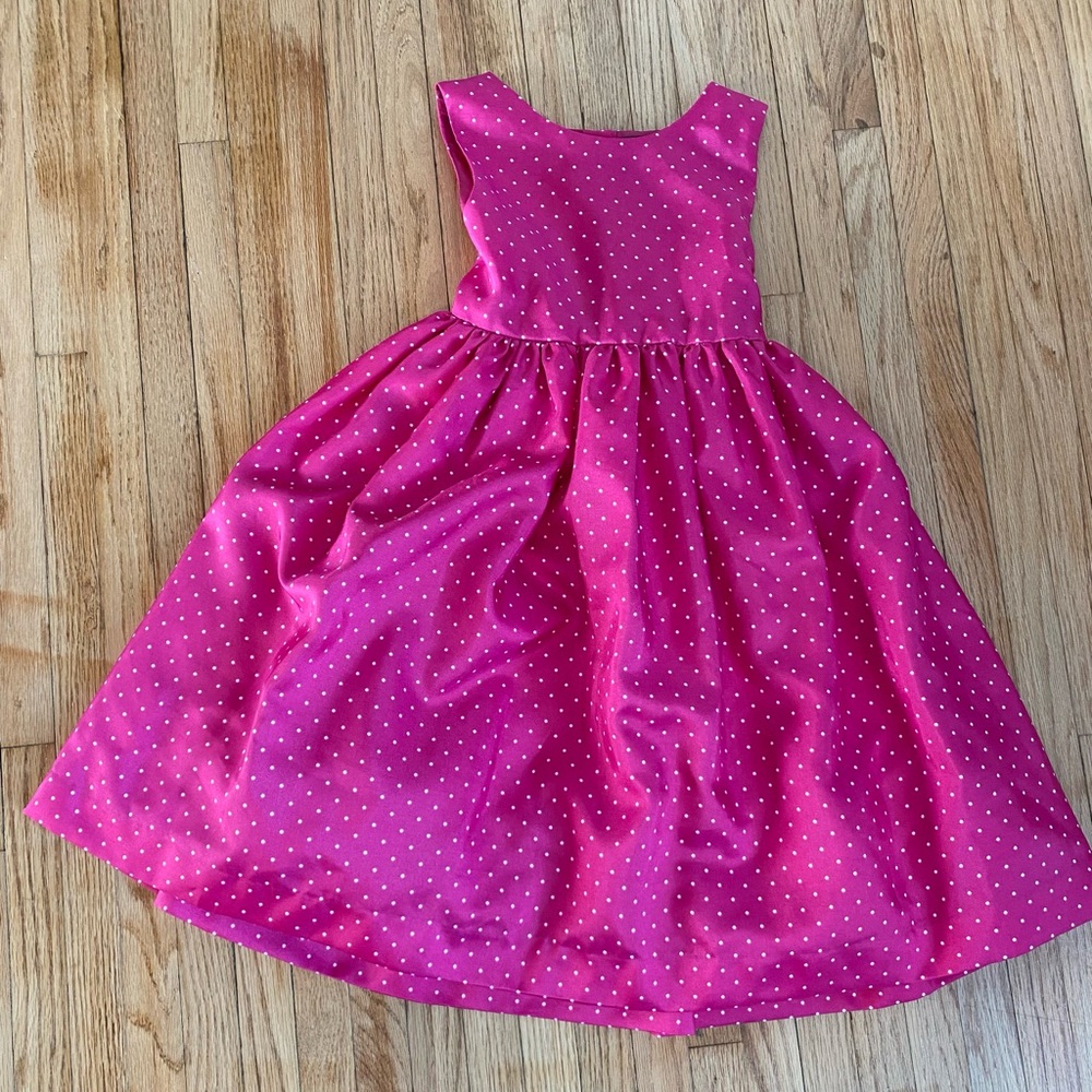 Chaps Girl 6 Pink Polka Dot Dress w White Bow